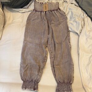 Kids Elastic Waist Denim Pants - Gray